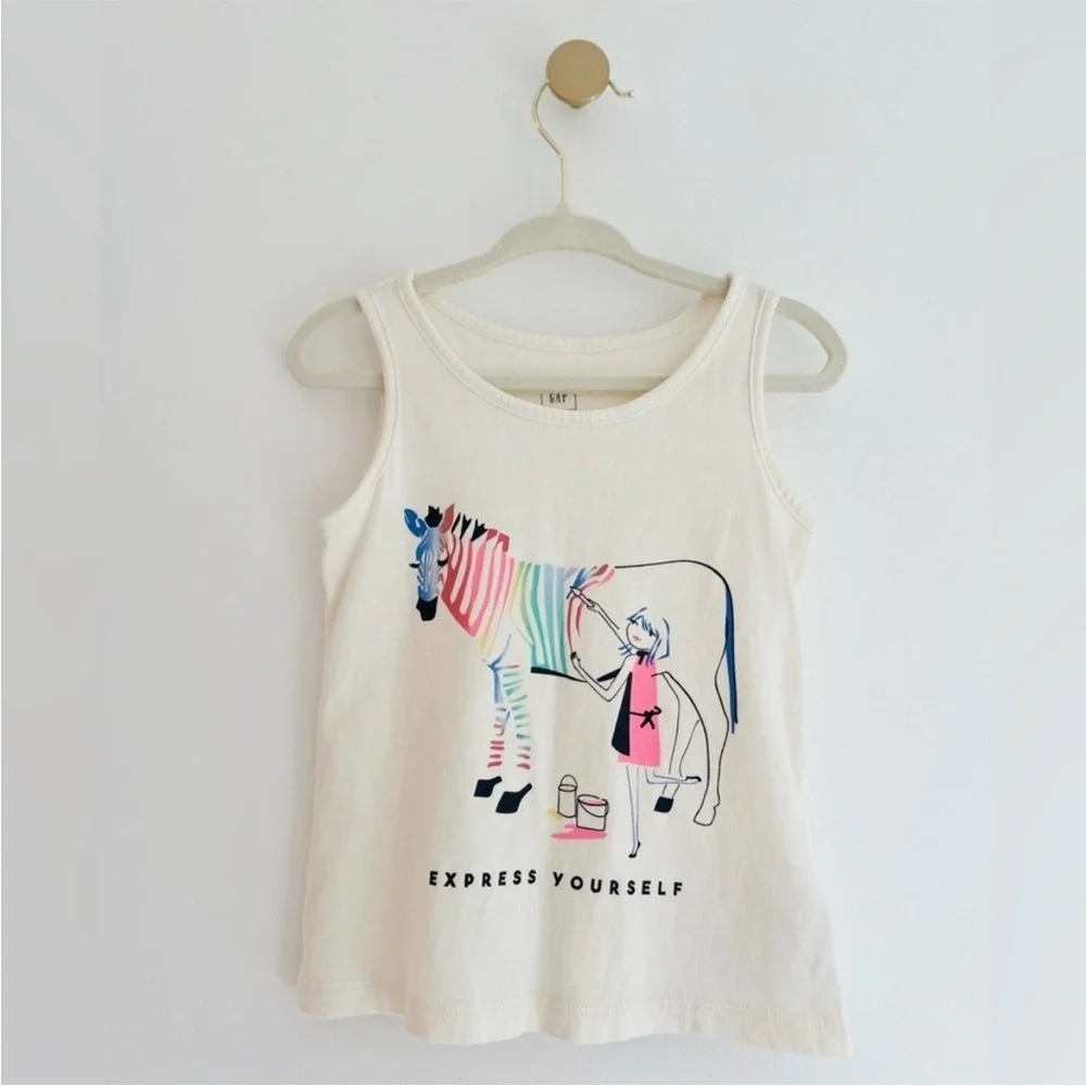 GAP Kids Express Yourself Tank Top - Cream with Zebra Design Girls 2T